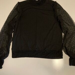 The Vanity Room Elegant Black Top size L sheer sleeves with ruffles